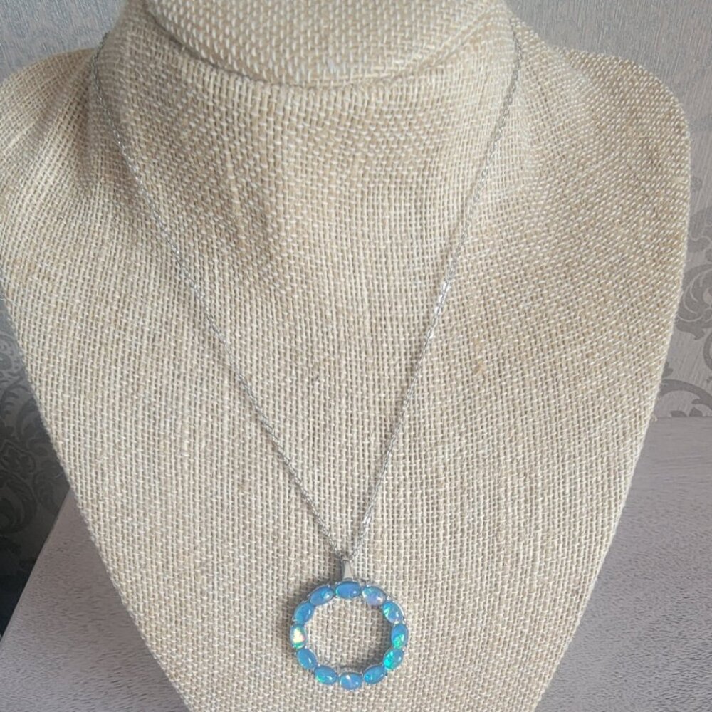 Simulated Opal on Stainless Steel Necklace